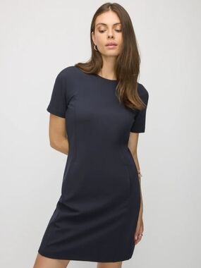 Kit and Ace Short-Sleeve Navy Fit-and-Flare Midi Dress